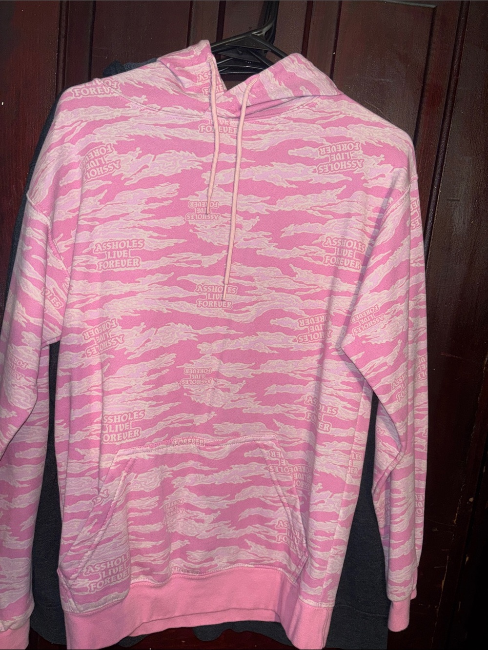 Pink As*holes live forever Patterned Hooded Sweater